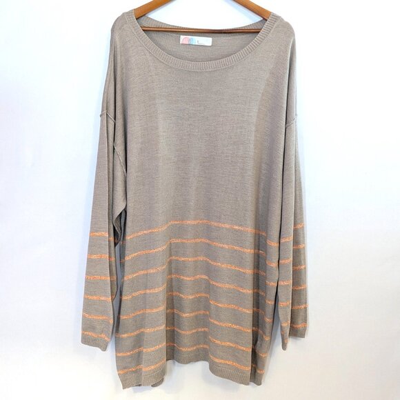Free People Beach | Dana Point Cotton Striped Sweater in Tan & Orange | Size XL - Picture 5 of 11